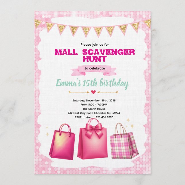 Mall Scavenger Hunt Party invitation Einladung (Vorderseite)