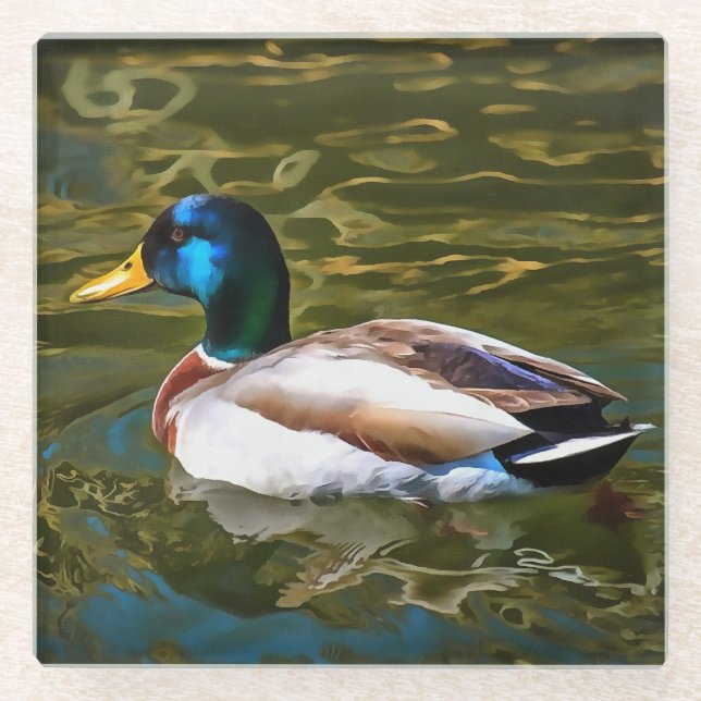 Mallard Duck Artistic Portrait Glasuntersetzer (Vorderseite)