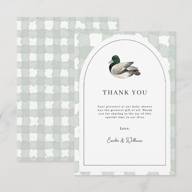 Mallard Duck Baby Shower Gender Neutral Green Dankeskarte (Vorne/Hinten)
