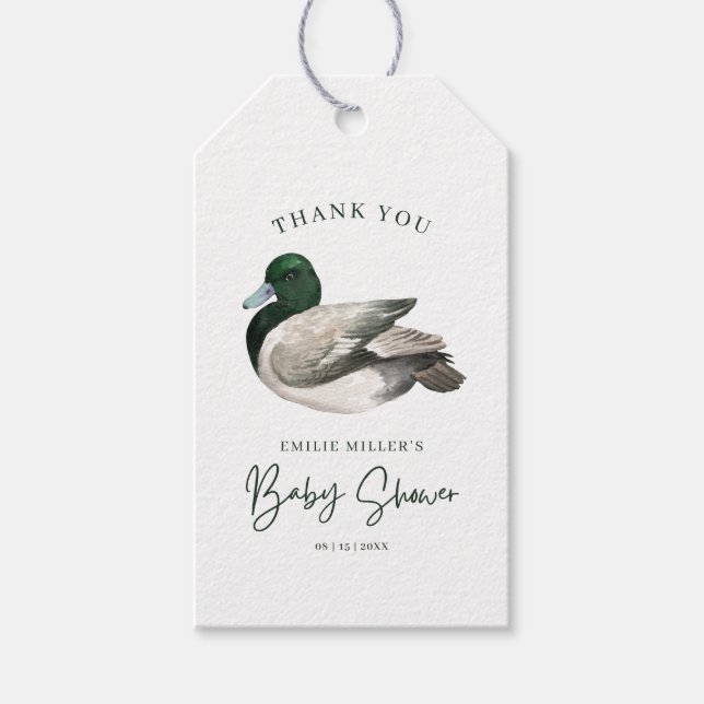 Mallard Duck Baby Shower Gender Neutral Green Geschenkanhänger (Vorderseite)