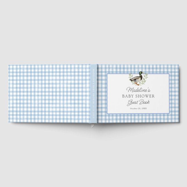 Mallard Duck Blue Gingham Baby Shower Gästebuch (Voll)