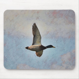 Mallard Duck Flying in Sky Art Mouse Pad Mousepad