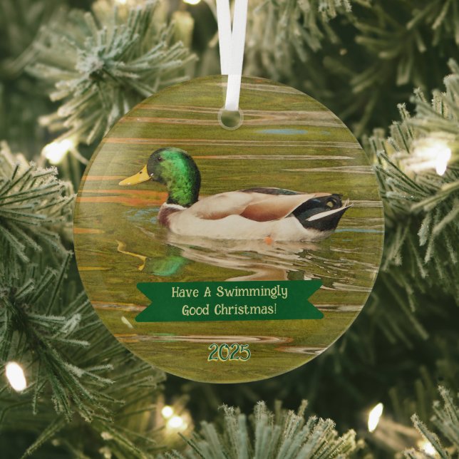 MALLARD DUCK GLIDING ÜBER DEN POND ORNAMENT AUS GLAS (InSitu)
