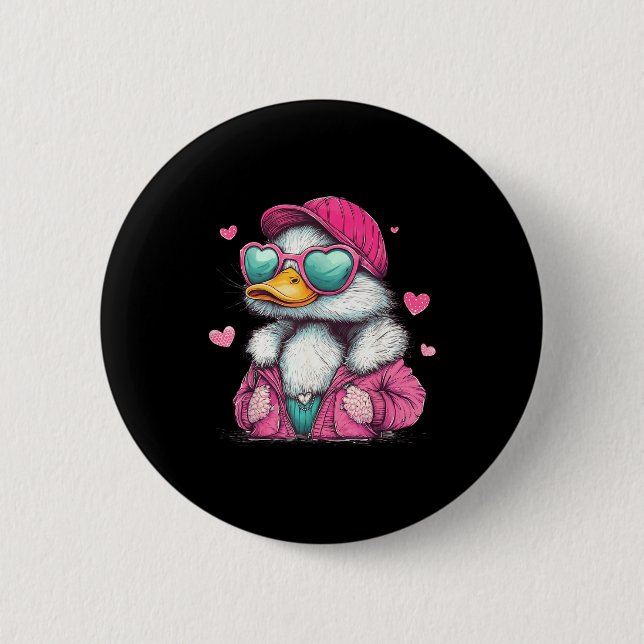 Mallard Duck Hunting Funny Valentine's Day Heart G Button (Vorderseite)