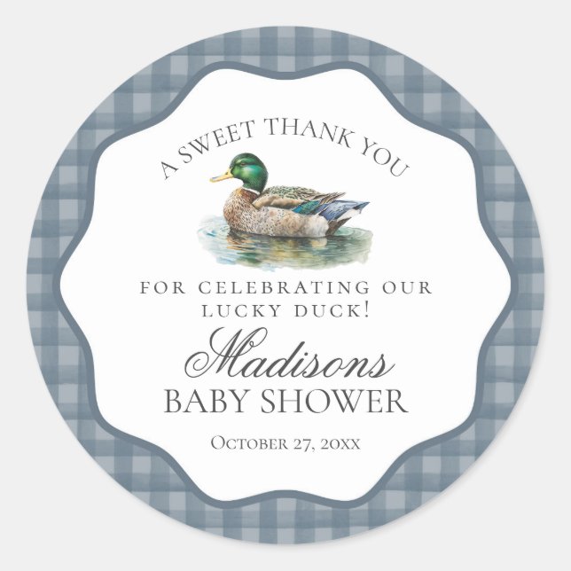 Mallard Duck Hunting Gingham Baby Shower Circle Runder Aufkleber (Vorderseite)