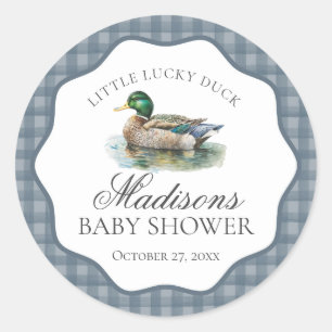 Mallard Duck Hunting Gingham Boy Baby ShowSiegel Runder Aufkleber