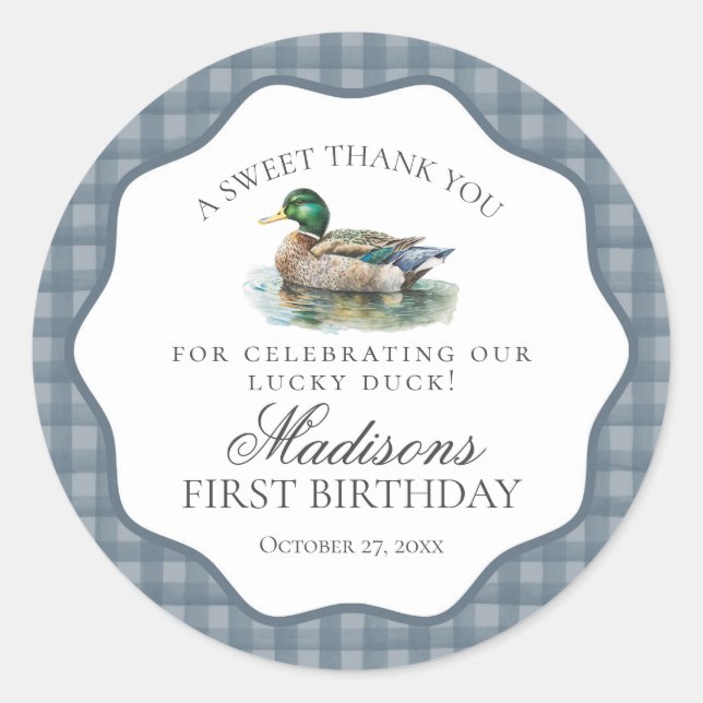 Mallard Duck Hunting Gingham Boy Birthday Circle Runder Aufkleber (Vorderseite)