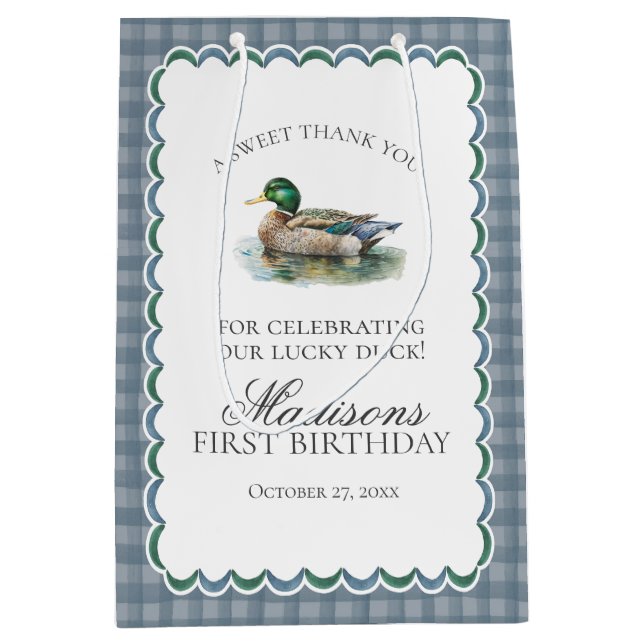 Mallard Duck Hunting Gingham Boy Birthday Favors Mittlere Geschenktüte (Vorderseite)