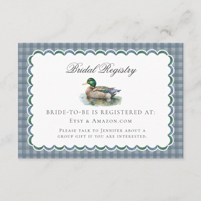 Mallard Duck Hunting Gingham Bridal Registrierungs Begleitkarte (Vorderseite)