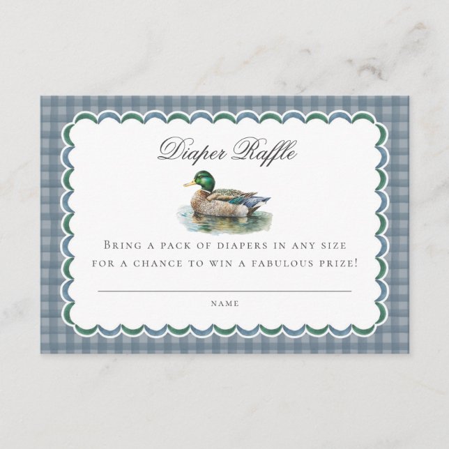 Mallard Duck Hunting Gingham Diaper Raffle Insert (Vorderseite)