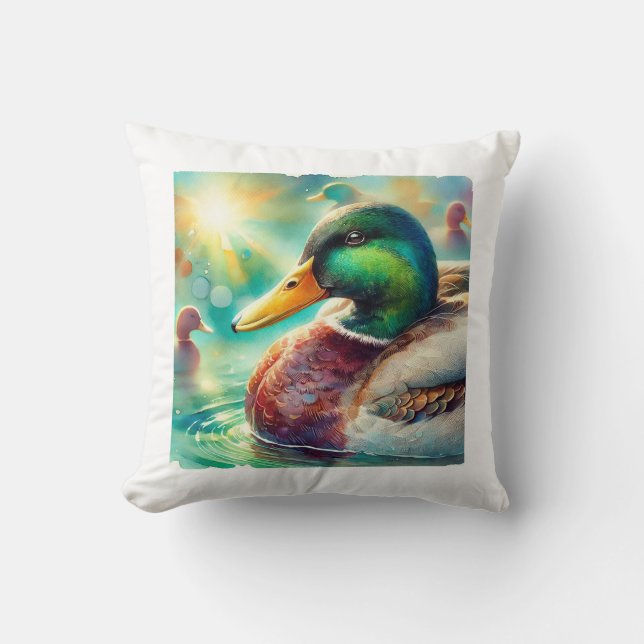Mallard Duck in Radiant Waters 230824AREF113 - Wat Kissen (Vorderseite)