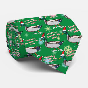 Mallard Duck in Santa Hat Quacking through Snow Krawatte