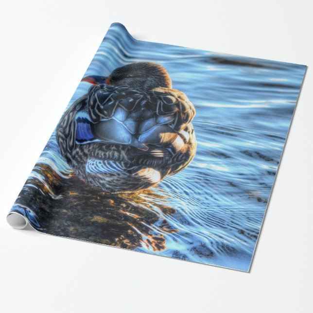 Mallard Duck in Winter River - Wildlife Foto Geschenkpapier (Ungerollt)