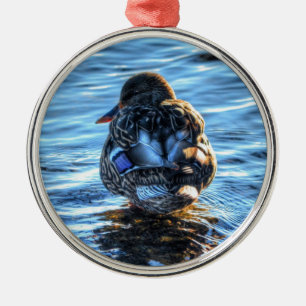 Mallard Duck in Winter River - Wildlife Foto Ornament Aus Metall