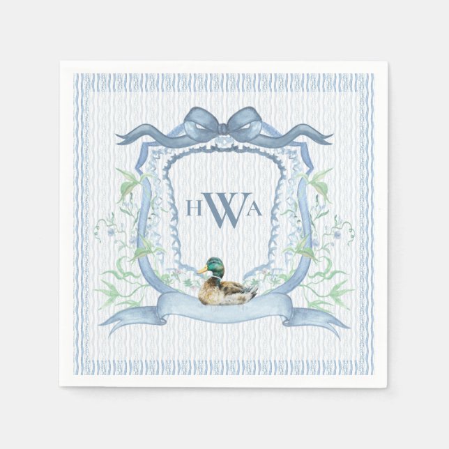 Mallard Duck Monogram Grandmillennial Serviette (Vorderseite)