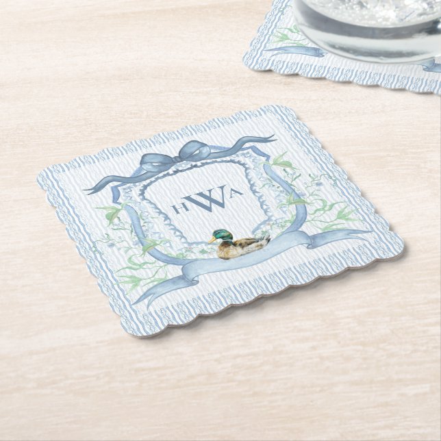 Mallard Duck Monogram Grandmillennial Untersetzer (angewinkelt)