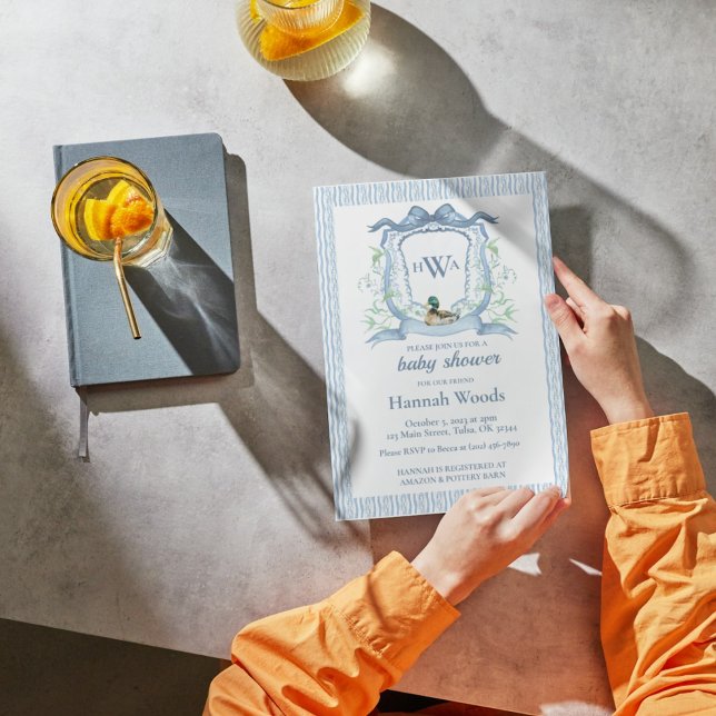 Mallard Duck Monogram Wappen Babydusche Einladung (Von Creator hochgeladen)