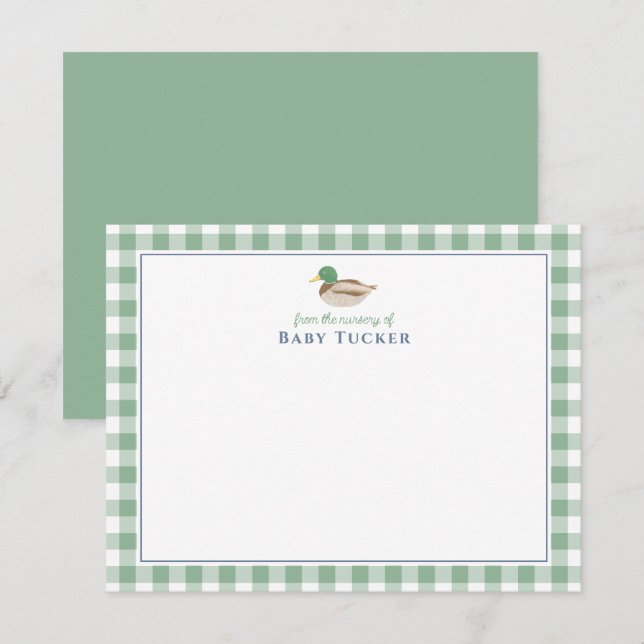 Mallard Duck Preppy Gingham Baby Boy Mitteilungska Einladung (Vorne/Hinten)