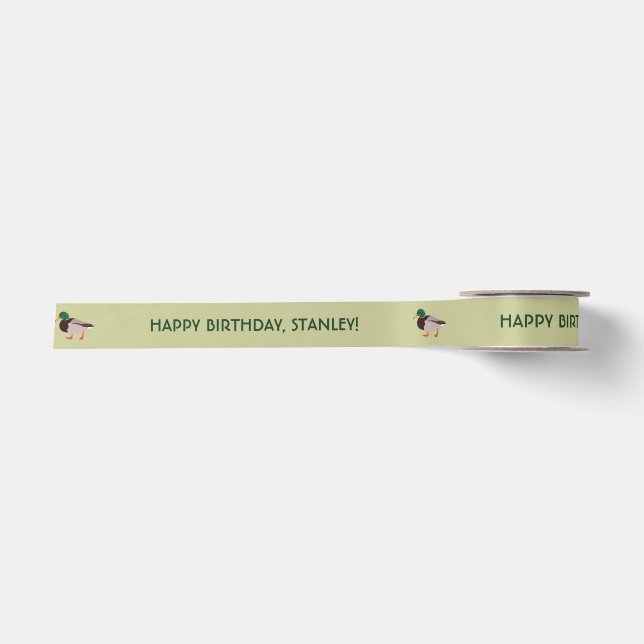 Mallard Duck Realistische Illustration Personalisi Satinband (Vorderseite)
