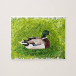 Mallard Duck sitzend in der Grasmalerei, Puzzle