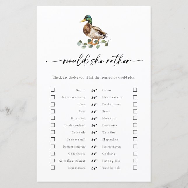 Mallard Duck wollte eher Baby Showspiel (Vorderseite)