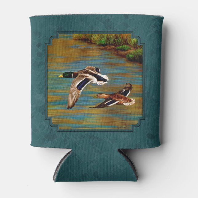Mallard Encks im Flug Aquamarin Dosenkühler (Vorderseite)