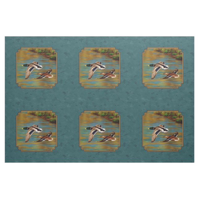 Mallard Encks im Flug Aquamarin Stoff (Yard (91,4 cm))