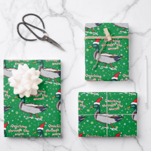 Mallard Ente in Weihnachtsmannmütze Quacken durch  Geschenkpapier Set