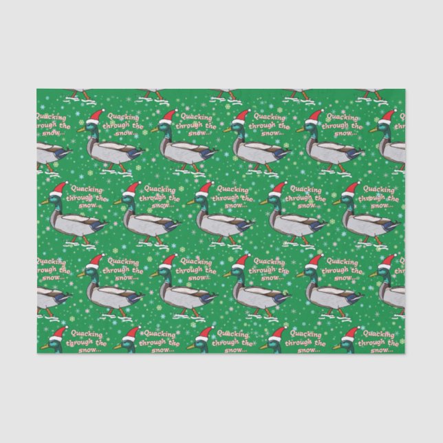 Mallard Ente in Weihnachtsmannmütze Quacken durch  Seidenpapier (Vorderseite)