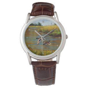 Mallard Enten fliegen über Teich Armbanduhr