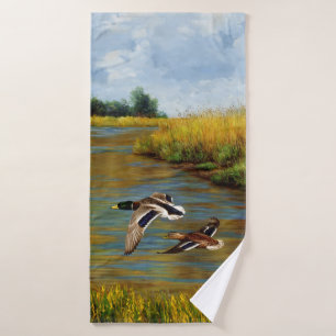 Mallard Enten fliegen über Teich Badhandtuch Set