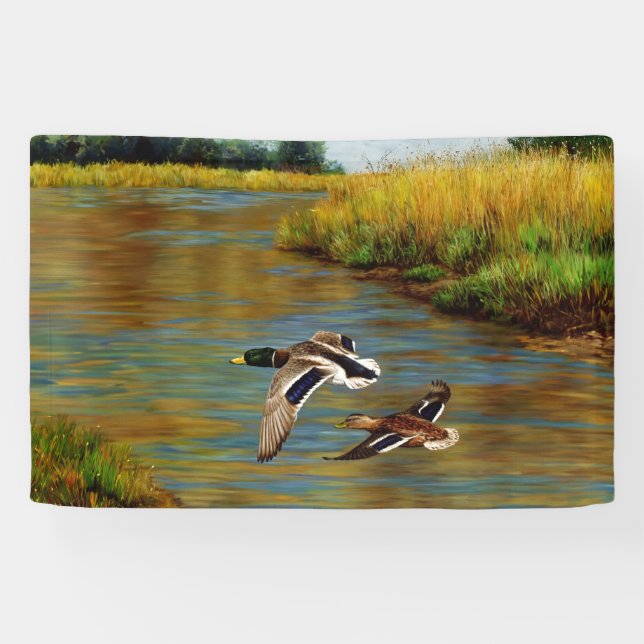 Mallard Enten fliegen über Teich Banner (Horizontal)