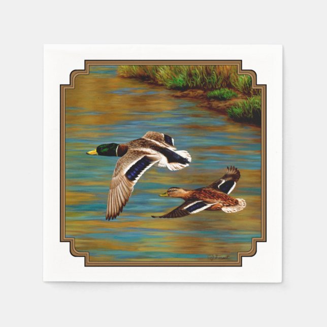Mallard Enten fliegen über Teich Serviette (Vorderseite)