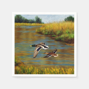 Mallard Enten fliegen über Teich Serviette
