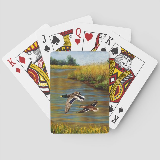 Mallard Enten fliegen über Teich Spielkarten (Rückseite)