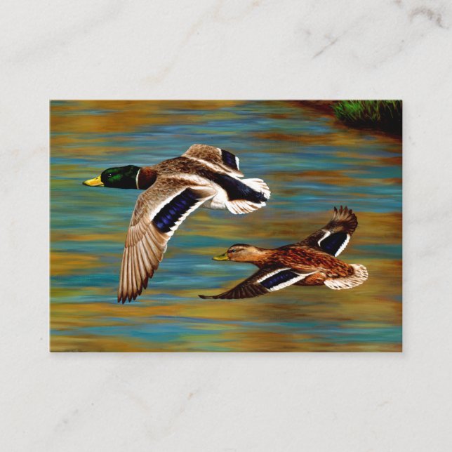 Mallard Enten fliegen über Teich Visitenkarte (Vorderseite)