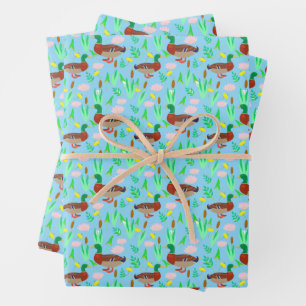 Mallard Enten in einem Sumpflandmuster Geschenkpapier Set