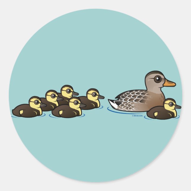 Mallard und sechs Entlein Runder Aufkleber (Vorderseite)