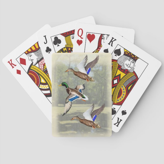 Mallards, die durch den Sumpf fliegen Spielkarten (Rückseite)