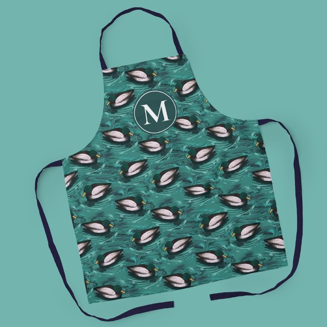Mallards Schwimmen im Wassermuster Schürze (Mallard Pattern Apron with Monogram)