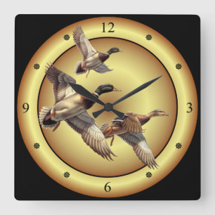 Mallards ~ Wilde Enten ~ Anas platyrhynchos ~ Quadratische Wanduhr