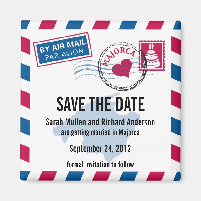 Mallorca Air Mail Wedding Save the Date Magnet (Vorne)