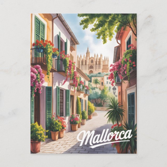 Mallorca Palma Wasserfarbe Postkarte (Vorderseite)