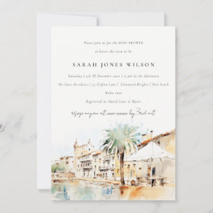 Mallorca Spanien Aquarell-Landschaft Baby Shower Einladung