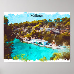 Mallorca Spanien Aquarell Panorama Landschaft Poster