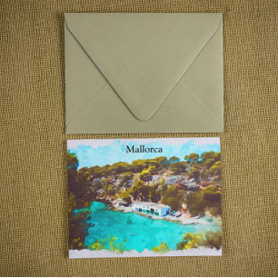 Mallorca Spanien Aquarell Panorama Landschaft Postkarte