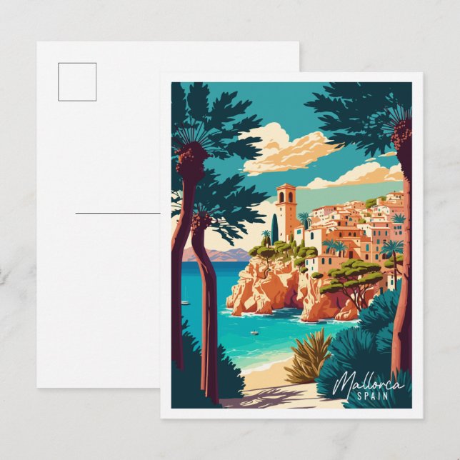 Mallorca Spanien Vintage Illustration Postkarte (Vorne/Hinten)
