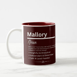 Mallory, Girl Personalized Name Definition Mug Zweifarbige Tasse
