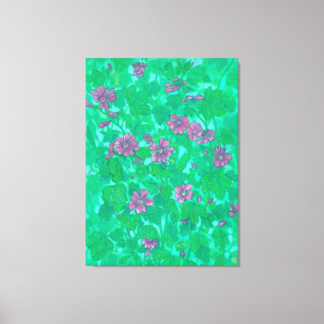 Mallow Bloom, Malva Blume Summer Floral Paintin Leinwanddruck (Vorderseite)