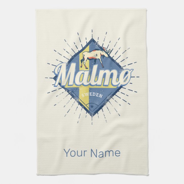 Malmo Sweden Retro Flag Vintage Elche Souvenir Geschirrtuch (Vertikal)